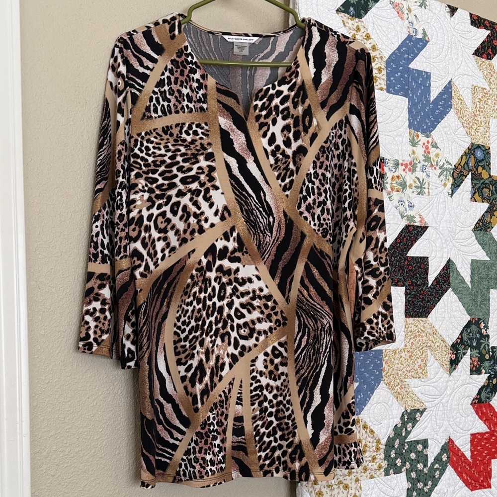 Allison Daley Animal Patterned Top with gold accents